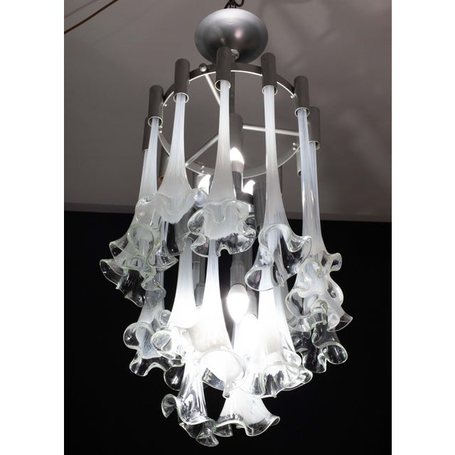 Murano Glass White Chandelier “Calle” by Venini, 1970 For Sale - Image 9 of 12