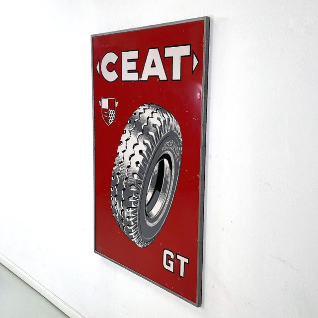 Mid-Century Modern Italian Graphic Ceat Advertising Sign, 1950s For Sale - Image 3 of 15
