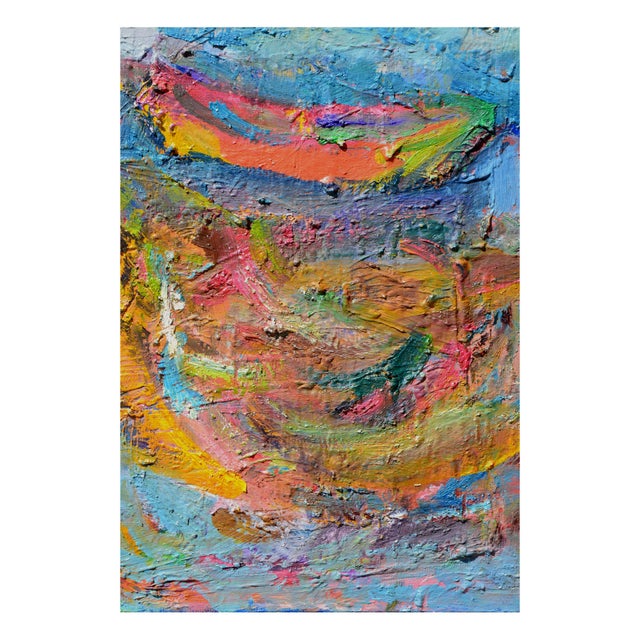 1980s "Boat in Harbor" Abstract Nautical Oil Painting by Kristin Cohen For Sale - Image 4 of 4