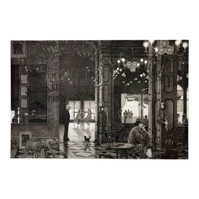 1980s Peter Milton Large Etching - Interiors IV: Hotel Paradise Cafe For Sale