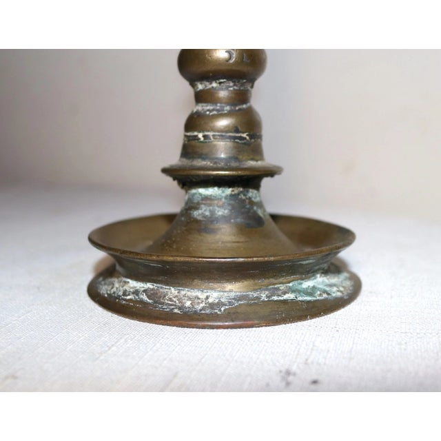 Rare Antique 18th Century 1700's Hand Turned Brass Indian Oil Lamp Stand Figural For Sale - Image 10 of 12