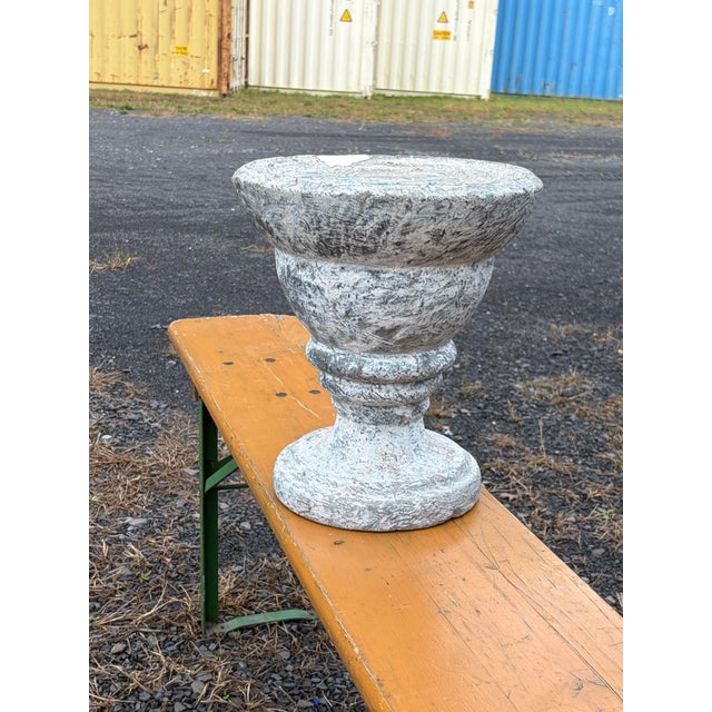Blue Vintage Weathered Cast Stone Garden Urn Planter With Blue Glazed Interior For Sale - Image 8 of 9