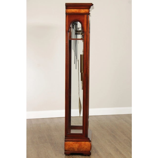Traditional Late 20th Century WK Sessions Mahogany & Burlwood Grandfather Clock For Sale - Image 3 of 12