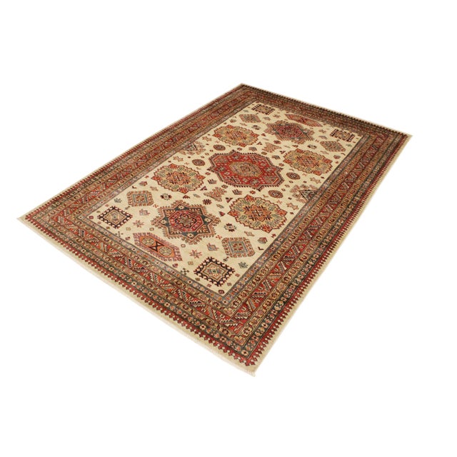 Textile Rustic Super Kazak Beige/Rust Wool Rug - 5'6'' X 8'0'' For Sale - Image 7 of 8