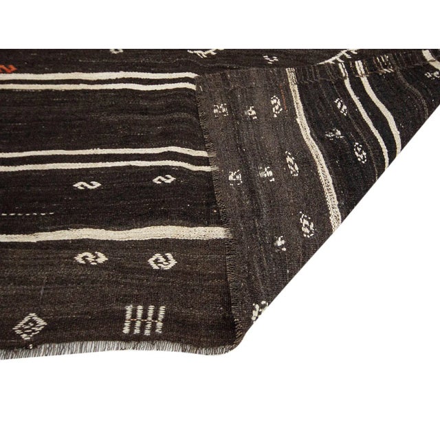 Mid 20th Century Mid 20th Century Brown & Off White Striped Kilim Rug For Sale - Image 5 of 7