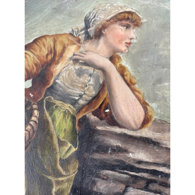 Traditional Antique Handpainted Hanging Plate - Woman With Basket For Sale - Image 3 of 5