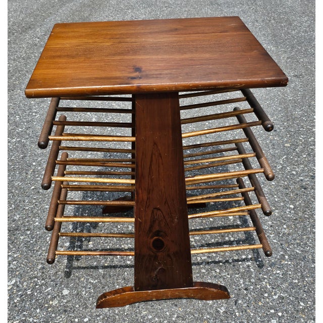 Farmhouse 1950s Bucciarelli Itallian Bobbin and Spindle Pine Magazine Rack and Side Table For Sale - Image 3 of 6