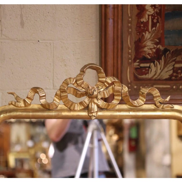 French 19th Century French Louis XVI Carved Giltwood Mirror With Ribbon Bow Crest For Sale - Image 3 of 7