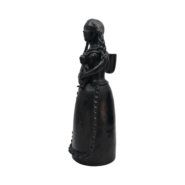 Mexican 19.5" Mexican Barro Negro Mother & Child Sculpture Lamp Base For Sale - Image 3 of 11