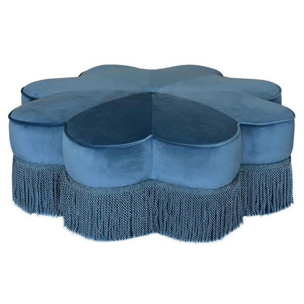 Tanith Flower Ottoman - Dusty Blue For Sale - Image 9 of 9