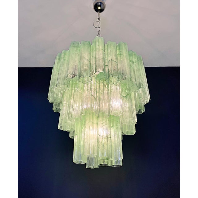 Large Three-Tier Murano Glass Tube Chandelier in Green Albaster, 1990s For Sale - Image 9 of 14