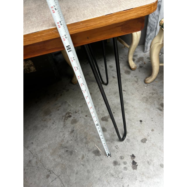 Vintage Petite Wooden Desk With Iron Legs For Sale - Image 9 of 11