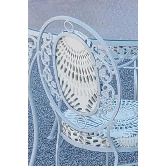 Ornate Wrought Iron Patio Table With Frosted Glass Top & 4 Chairs For Sale In Saint Louis - Image 6 of 13