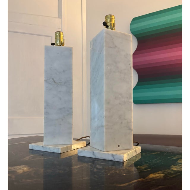 Italian 1950s Italian Carrara Marble Table Lamps, a Pair For Sale - Image 3 of 6