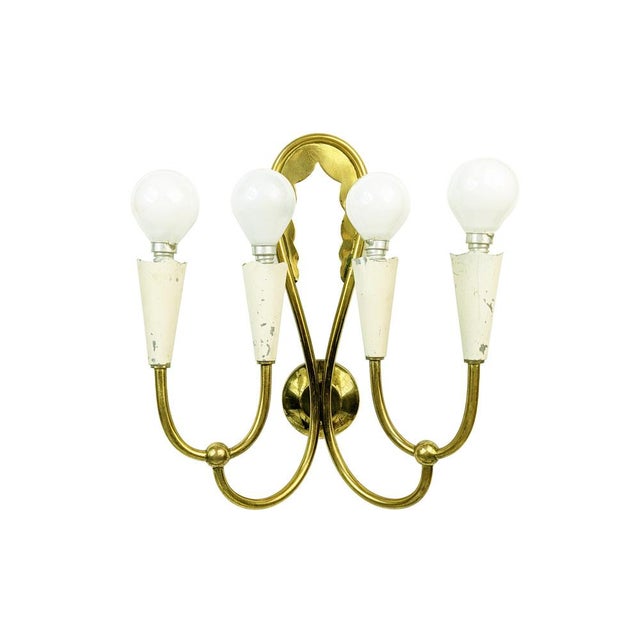 Gold Ivory Metal and Brass Four-Light Wall Lamps, 1950s, Set of 4 For Sale - Image 8 of 18