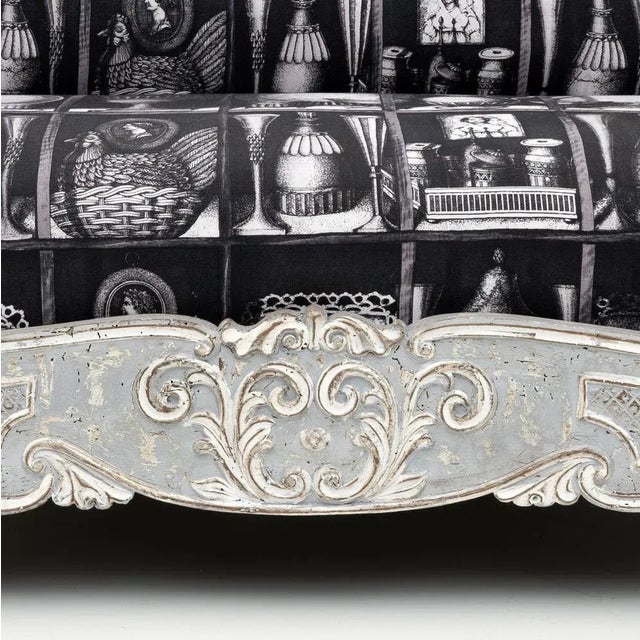 This Carlo X style boat sofa comes from a nineteenth-century villa on Lake Como, the gray and white lacquered sofa, shabby...