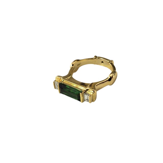 Mid 20th Century 18k Yellow Gold Green Tourmaline & Diamond Ring Size 8.25 For Sale - Image 4 of 8