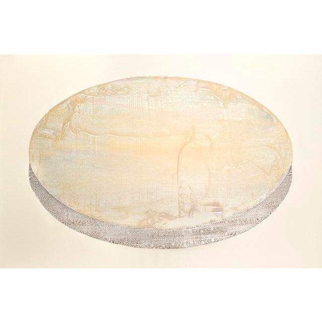 Rebecca Koury "Reflection of the Moon" Gold Pearl Moon Contemporary Abstract, Acrylic and Mixed Media on Canvas, Carmel California Art, 2026 For Sale