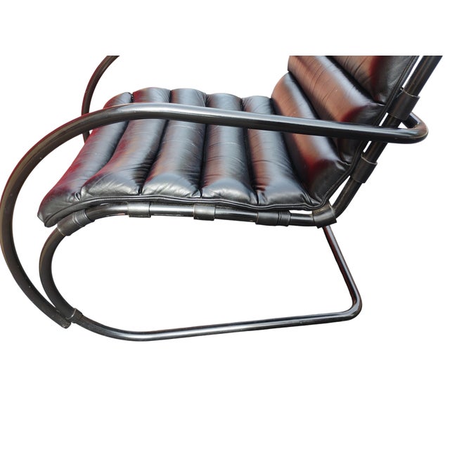 Ebony 1970s Pair of Black Leather and Steel Cantilever Armchairs For Sale - Image 8 of 12