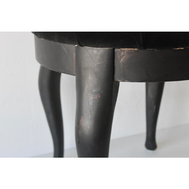 Chairmaster of Ny Black on Black Padded Seat Cabriole Leg Stool Vintage Late 20th Century For Sale - Image 10 of 15