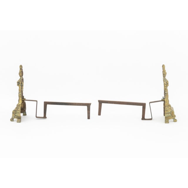 French Empire Style Brass Chenets, Pair For Sale In New York - Image 6 of 7