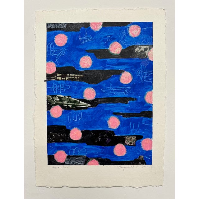 A colorful work on paper from mid career artist Ben Junta Acrylic, Collage, Ink on Paper 13" x 10.25"