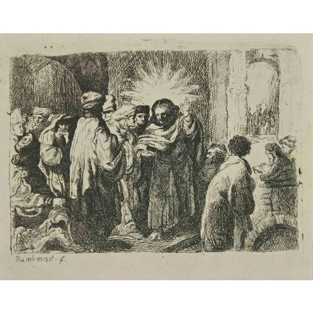 The Tribute Money is an engraving on ivory-colored paper realized after Rembrandt by Charles Amand Durand (1831-1905)...