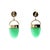 A late 20th-century 14k yellow gold drop earring featuring green chrysoprase stones. The top holds and bezel set moonstone...