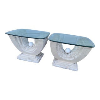 Vintage Postmodern Tessellated Mactan Stone/Travertine Side Tables Attributed to Magnussen Ponte - Set of 2 For Sale