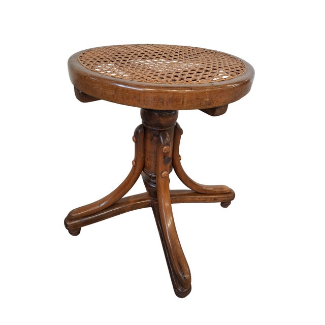 Piano Stool in Bent Beech and Vienna Straw, 1980 For Sale - Image 4 of 10