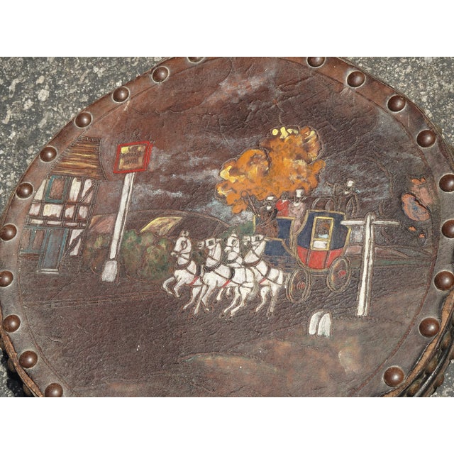 Antique French Country Brown Leather Bellow With Long Handle Wall Decor For Sale - Image 10 of 12