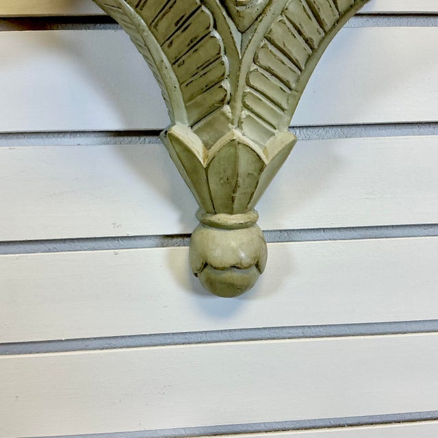 Vintage Coastal Traditional Hand Carved Wooden Painted Wall-Mounted Shelves - A Pair, Palm Fronds Accent For Sale - Image 6 of 17