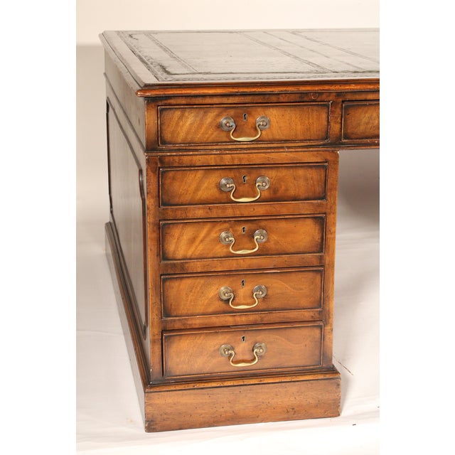 Wood 19th Century George III Style Mahogany Partners Desk WTH Leather Top For Sale - Image 7 of 13