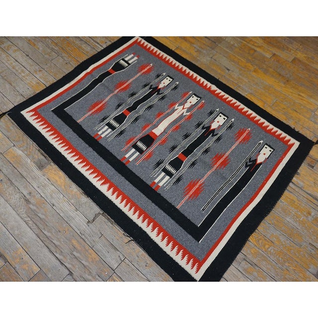 1940s Gray Tribal Geometric Vintage American Navajo Yei Rug 2'10" × 3'10" Flatweave Wool Carpet For Sale In New York - Image 6 of 18