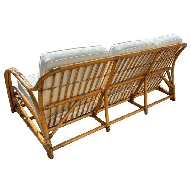 1930s 1930s Restored Art Deco Stick Rattan Three-Seat Transitional Sectional Sofa For Sale - Image 5 of 9