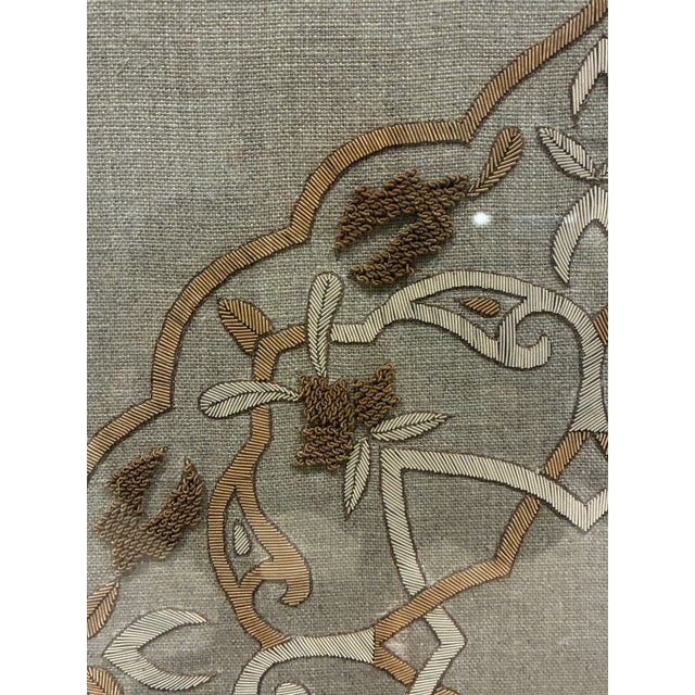 Trowbridge Gold & Silver Metallic Embroidered Linen Floral Medallion, 2006 For Sale - Image 4 of 7