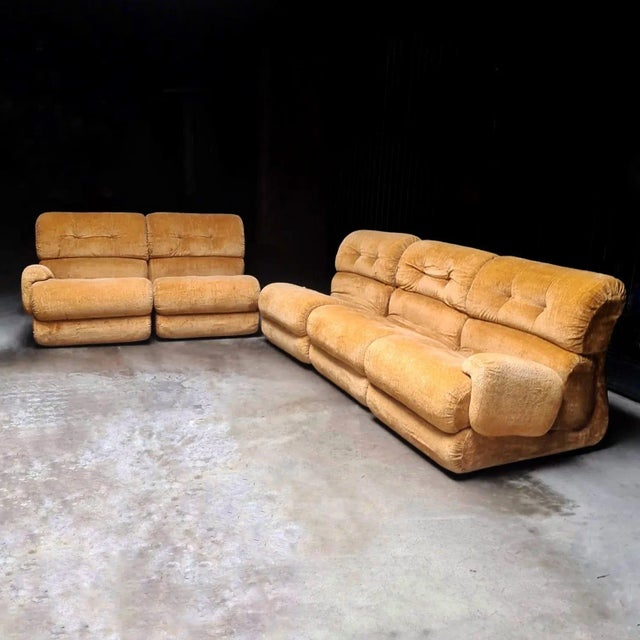Velvet Modular Sofa, 1970s, Set of 5 For Sale - Image 6 of 6