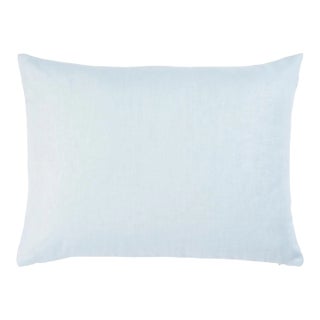 Schumacher Lange Glazed Linen 18" Lumbar Pillow In Ciel For Sale