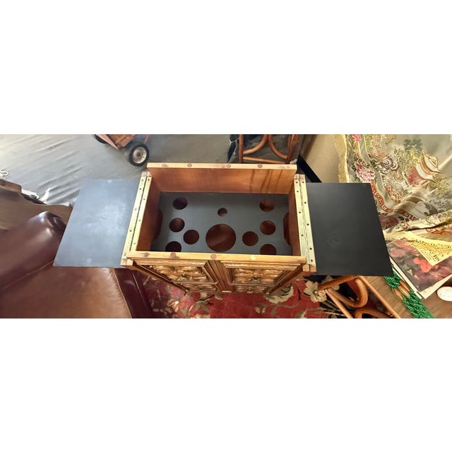 Lane Furniture 1970’s Lane Mediterranean Carved Rolling Dry Bar Cabinet With Expandable Leaves For Sale - Image 4 of 7