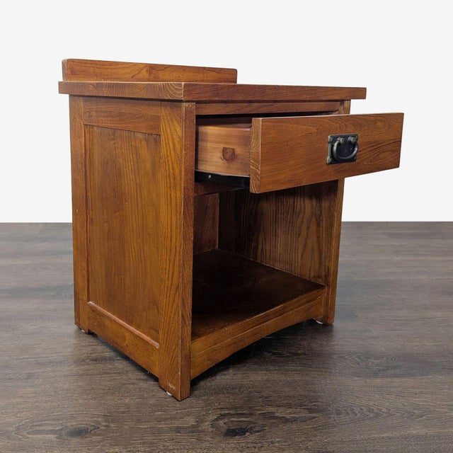 Traditional Craftsman Style One Drawer Wood Nightstand With Open Shelf For Sale - Image 3 of 9
