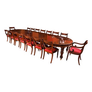 Antique Extendable Dining Table and Balloon Back Chairs in Mahogany, 1800s, Set of 17 For Sale