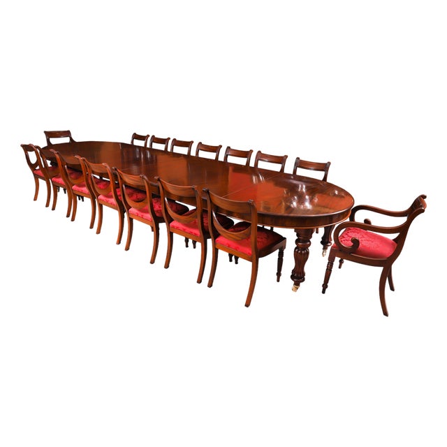 Antique Extendable Dining Table and Balloon Back Chairs in Mahogany, 1800s, Set of 17 For Sale