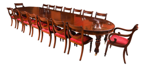 Antique Extendable Dining Table and Balloon Back Chairs in Mahogany, 1800s, Set of 17