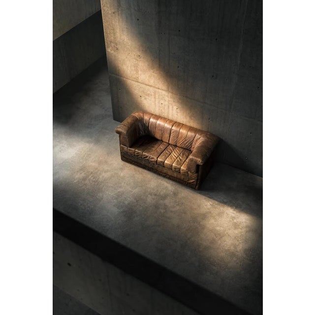 Textile Vintage Mid-Century Modern Brutalist German Brown Leather 2-Seater Sofa, 1970s For Sale - Image 7 of 18