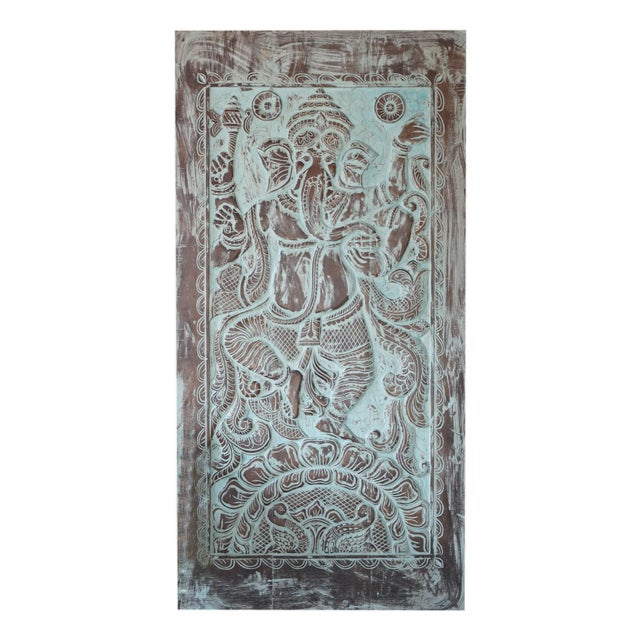 Hand-Carved Wooden Ganesha Wall Art – Vintage Hindu Blessing Sculpture 84x41 For Sale
