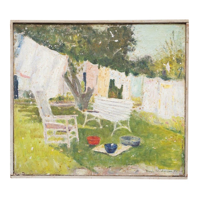Mid-Century Impressionist Summer Garden Oil Canvas Painting For Sale