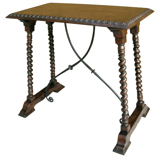 2010s Carved Italian Walnut & Wrought Iron Sorrento Trestle Table by Randy Esada For Sale - Image 5 of 5