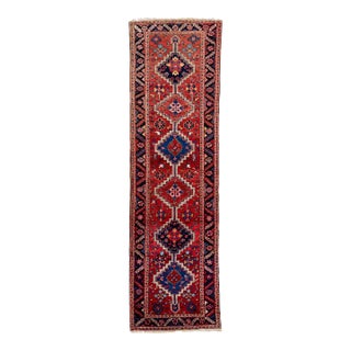 1960s Vintage Persian Heriz Red Handmade Medallion Wool Runner For Sale