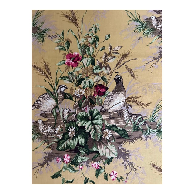 Scalamandre Sc000516310 Edwin's Covey Linen Print Multi on Mustard Fabric 2 Yards For Sale