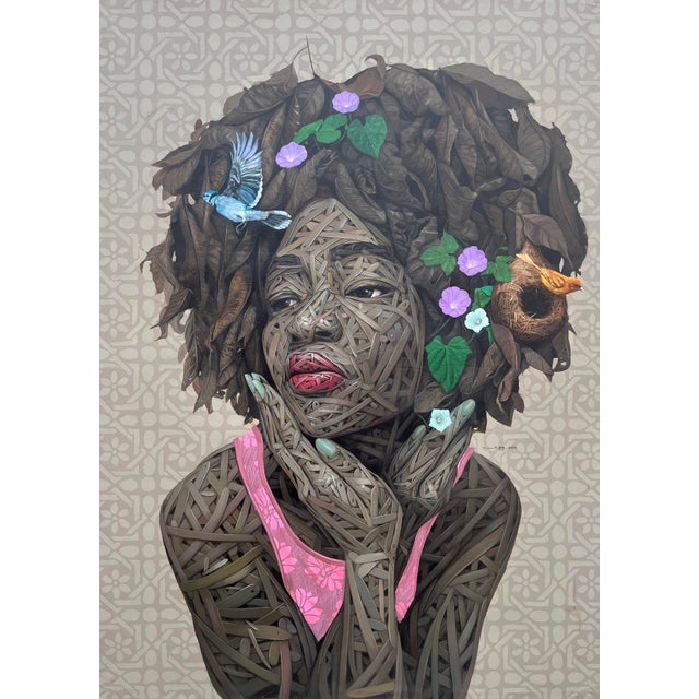Still I Rise (2) by Ifeoluwa Alade | Acrylic and glow in the dark medium on canvas of a woman with textured hair. For Sale